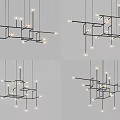 Modern Geometric Chandelier Design Featuring Interconnected Frames And Multiple Bulbs 3d model