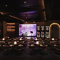 Modern Bar Interior With Large Screen Wine Shelves Bar Counter And Ambient Lighting