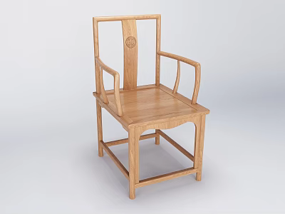 Elegant Traditional Chinese Wooden Armchair With Carved Backrest And Classic Frame 3d model