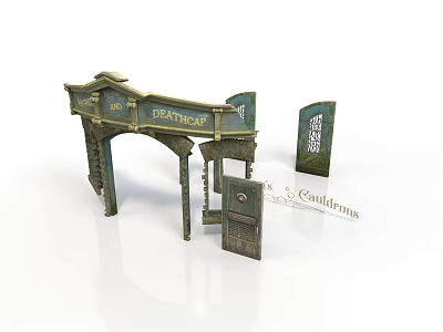 Vintage Building Entrance With Archway Gentleman Sign Coalminers Plaque And Wooden Door 3d model