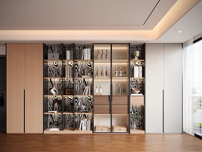 Modern Light Luxury Wooden Decor Cabinet With Glass Doors And Built In LED Display Lights 3d model