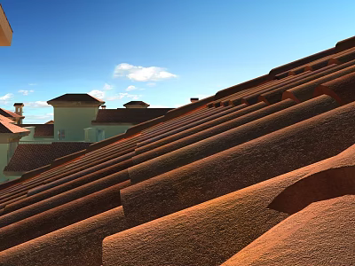 Roof green tile leaves floating roof tile ancient roof tile 3d model