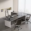 Modern Office Interior With Large Desk Ergonomic Chairs Computer Lamp And Window Blinds