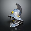 Medieval Helmet With Silver Metal Spiked Crest Chainmail Visor And Golden Accents