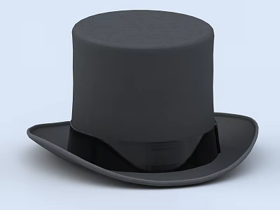 Classic Black Top Hat with Tall Crown and Black Ribbon Band for Formal Occasions 3d model