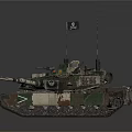 Military Combat Tank With Camouflage Turret Cannon Antenna And Flag