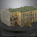Yellow And White Multi Story Building With Green Roof Balconies And Steps