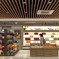 Tobacco and Alcohol Store Interior with Shelves Product Displays Two People and Green Plants