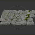 Wood and Stone Natural Wall with Green Moss Covered Irregular Stone Blocks Texture