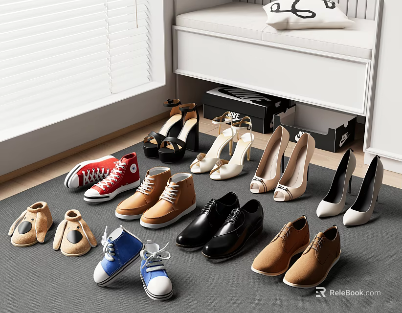 Various Styles of Shoes Including Sneakers Heels Boots and Baby Footwear 3d model 