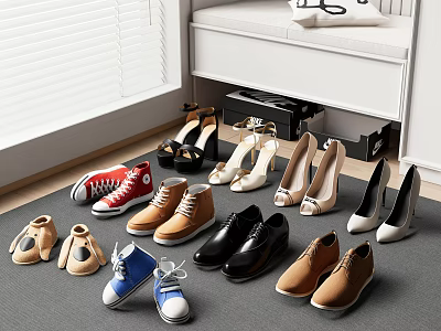 Various Styles of Shoes Including Sneakers Heels Boots and Baby Footwear 3d model