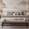 Modern Bedroom Interior Design With Landscape Painting Wall Bed Nightstands And Built in Wardrobe