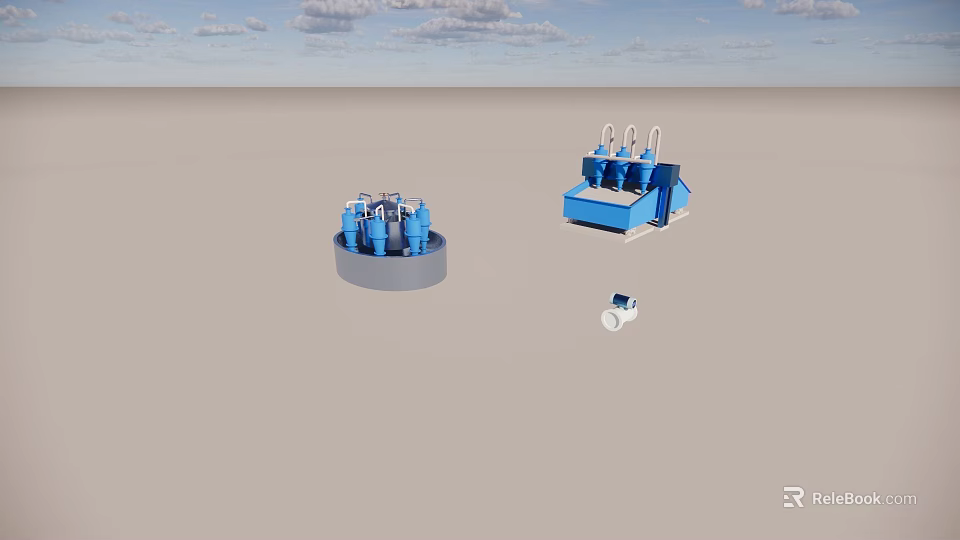 Industrial Equipment With Blue Mechanical Components And Multiple Structural Designs 3d model 