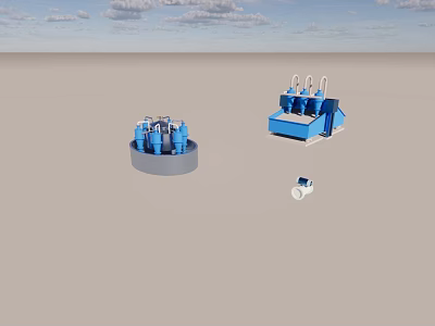 Industrial Equipment With Blue Mechanical Components And Multiple Structural Designs 3d model