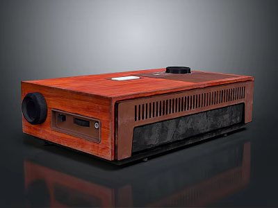 Wooden Panel Projection Monitoring Device With Black Components And Sleek Design 3d model