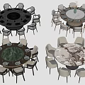 Modern Round Dining Table With Varied Marble Surfaces And Surrounding Chairs