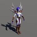 Fantasy Game Movie Character With Purple Hair Spiked Wings White Skin And Purple Gold Armor