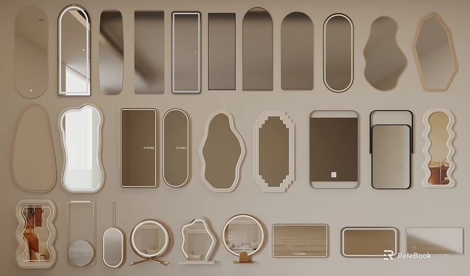 Diverse Decorative Wall Mirrors With Various Shapes And Frame Styles 3d model
