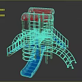 Colorful Playground Equipment With Red Roof Yellow Railings Blue Slide Spiral Structure And Steps