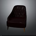Classic Deep Purple Tufted Armchair With Button Details And Wooden Legs