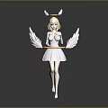 Angelic Game Movie Character with White Wings Halo and White Dress