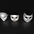 Three Silver Masks With Smiling Surprised And Neutral Expressions As Household Living Items
