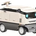 Modern Functional Vehicle With Cream Black Color Blue Round Headlights And Roof Equipment