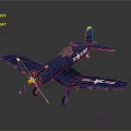 Blue Vintage Fighter Airplane Model With Weathered Texture And US Navy Star Markings