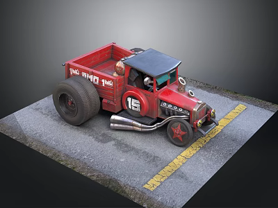 Red TRED FIRE Truck With Number 15 Black Roof And Large Tires On Road 3d model