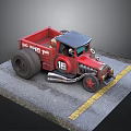 Red TRED FIRE Truck With Number 15 Black Roof And Large Tires On Road
