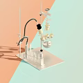 Laboratory Equipment Setup With Retort Stand Beaker Test Tubes And Condenser