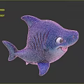 Cute Blue Cartoon Shark with Big Eyes Open Mouth and Friendly Expression