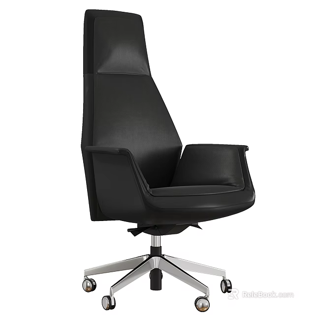 Black Leather Leisure Chair With High Back Swivel Base And Ergonomic Design 3d model 