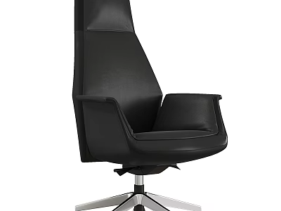 Black Leather Leisure Chair With High Back Swivel Base And Ergonomic Design 3d model