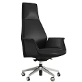 Black Leather Leisure Chair With High Back Swivel Base And Ergonomic Design