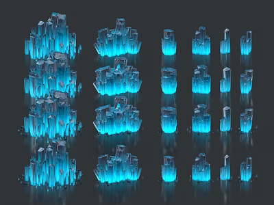 Natural Stone and Wood Decorative Pieces with Unique Shapes and Blue Lighting Effects 3d model