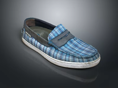 Blue Plaid Casual Loafers With White Sole And Comfortable Upper Design 3d model