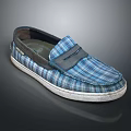 Blue Plaid Casual Loafers With White Sole And Comfortable Upper Design