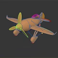 Orange Cosmic Aerospace Model Aircraft With Propeller Wings And Tail Structure 3d model
