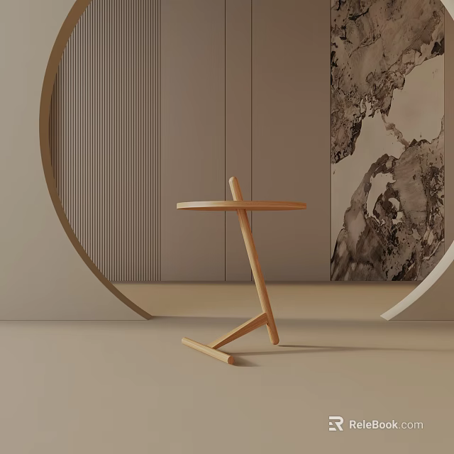 Minimalist Wooden Side Table With Round Top And Geometric Legs In Modern Interior Space 3d model 