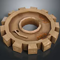 Decorative Gear Shaped Brown Household Item with Circular Hole and Toothed Edges