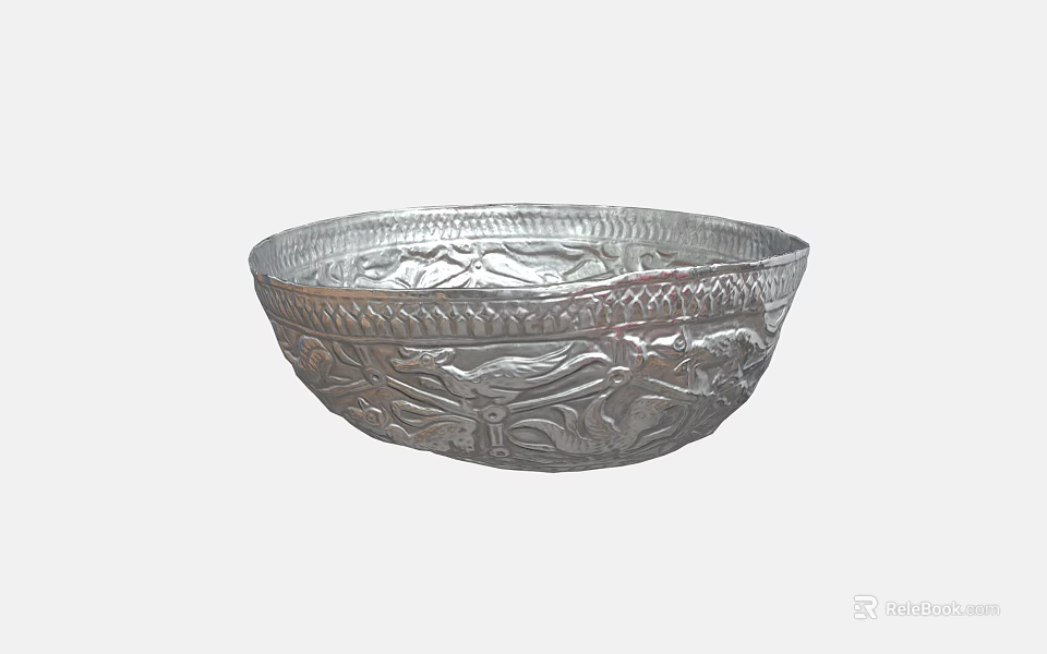 Silver Carved Wine Bottle And Glass With Intricate Patterns Design 3d model 