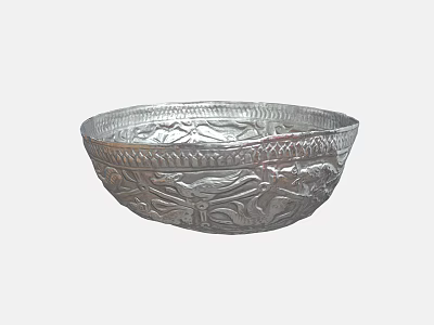 Silver Carved Wine Bottle And Glass With Intricate Patterns Design 3d model