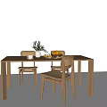 Natural Wooden Dining Table Set With Chairs Green Plants And Fruits Decoration