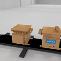 Two Brown Industrial Packaging Machines With Control Buttons On Black Platform 3d model