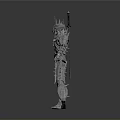 Fantasy Warrior In Silver Spiked Armor Standing With Weapon And Intricate Metallic Design