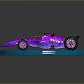 Purple F1 Race Car Model on Blue Circular Platform with Transparent Glossy Design