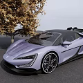 Purple Sports Car With Rear Spoiler Parked By Golden Leaf Tree