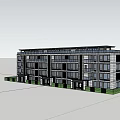 Modern Multistorey Townhouse Exterior Design With Green Lawn And People Activities