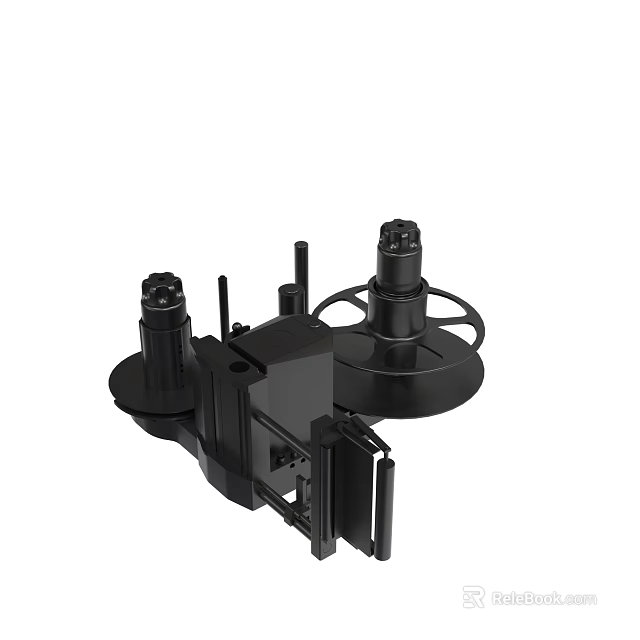 Black Mechanical Mounting Bracket With Dual Knobs And Circular Base Structure 3d model 